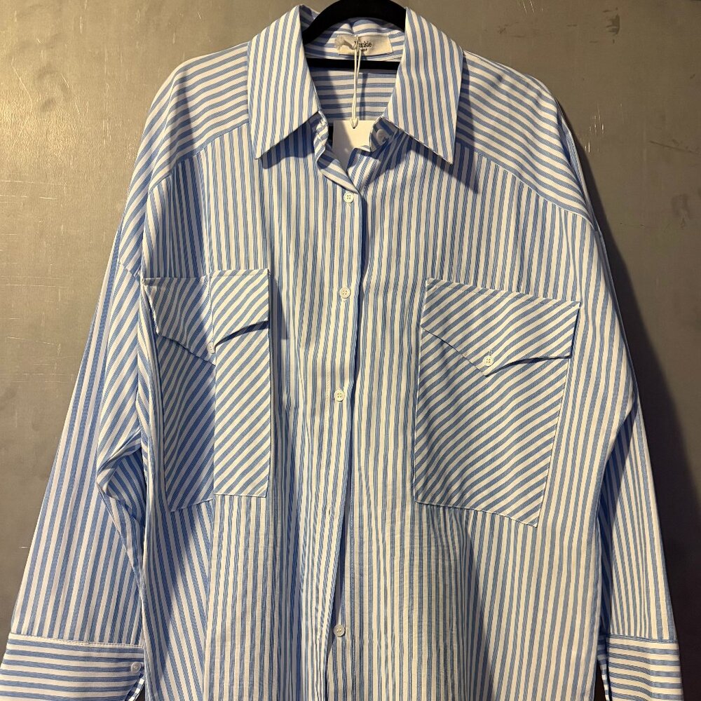 The Frankie Shop | Ester Western Pocket Shirt in Azure Stripe
